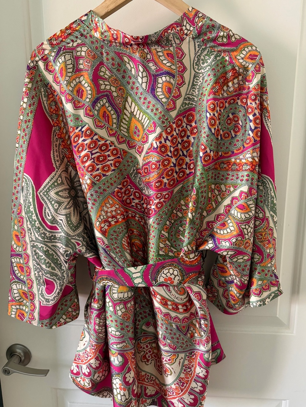 ZARA Multicolor Paisley Robe — Pink, Green & Orange, Size M/L - Picture 3 of 4